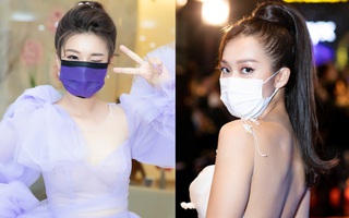 Lên đồ lộng lẫy đi họp báo, cuối cùng Hoàng Yến Chibi - Khả Ngân che kín mặt, đeo khẩu trang ra thảm đỏ 