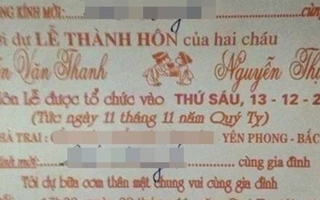Thiệp cưới ghi chú mời: "2 bữa uống nước, 5 bữa uống rượu"