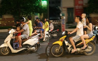 Chùm ảnh: Cha mẹ thản nhiên cho con "làm xiếc" trên xe gắn máy