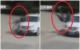 Hy hữu tai nạn ôtô tông trúng người đi bộ: Người không sao, xe hư hỏng nặng