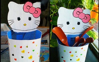 3 bước đơn giản làm ống đựng bút Hello Kitty cho bé