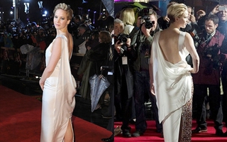 Jennifer Lawrence khoe lưng trần ngày ra mắt "Hunger Games 2"