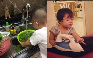 Ngắm nhóc tì "sao" Việt "lao động chân tay" giúp bố mẹ
