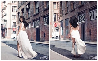 Park Shin Hye diện váy hở lưng trên đường phố Manhattan