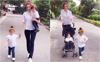 Ba mẹ con Elly Trần đi tản bộ cũng phải "ton sur ton"