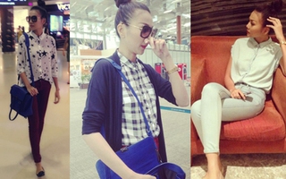 Thanh Hằng "nghiện" phối sơmi kín cổ cùng quần skinny cho street style thu