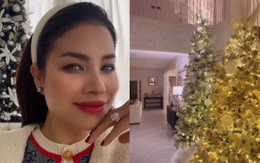 Phạm Hương "flex" biệt thự lên đèn đón Noel: Bày trí 6 cây thông, nhìn toàn cảnh phòng khách biết giàu cỡ nào