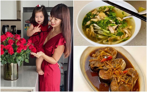 Hot mom Hà Anh ở nhà trổ tài nấu ăn cho chồng con, từ phở đến cá kho đều ngon xuất sắc khiến chị em thán phục