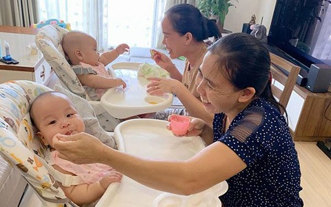 Nuôi con sinh đôi, bà xã Thành Trung thuê 3 người giúp việc, tự tay chuẩn bị đồ ăn dặm cho con cực cầu kỳ