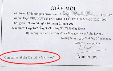 Vì sao 'tác giả' giấy mời "Con cái là tài sản lớn nhất của cha mẹ" bị nhắc nhở?