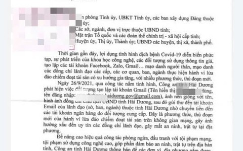 Mạo danh Chủ tịch tỉnh Hải Dương nhờ lãnh đạo các sở, ngành gửi tiền vào tài khoản