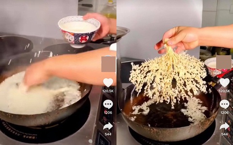 Đầu bếp dùng tay không nhúng vào chảo dầu đang sôi để làm cành hoa đào cực đẹp, khiến dân tình tranh cãi sôi nổi về bí mật nằm ở phía sau