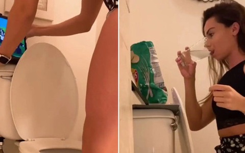Trend siêu dị trên TikTok: Thi nhau ngồi ngược bồn cầu để vừa "đi nặng" vừa... ăn