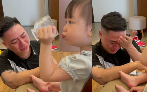Vợ đưa con gái đi mẫu giáo, chồng khóc nức nở sợ "khổ thân con", biểu cảm của bé khiến dân phát cuồng: "Bố trưởng thành lên để con yên tâm đi học!"