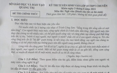 Giữa tâm bão 14 tỷ tiền từ thiện của Hoài Linh, một tỉnh vùng "rốn lũ" ra đề Văn thi lớp 10 về "vấn đề từ thiện"