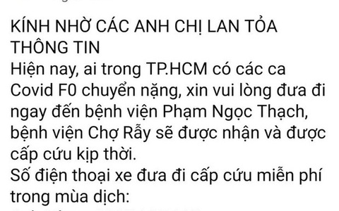 Sự thật về 8 số điện thoại hỗ trợ cấp cứu bệnh nhân Covid-19 ở TP.HCM