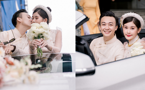 Hoa hậu Ngân Anh và chồng diện áo dài rạng rỡ, trao nụ hôn ngọt ngào trong lễ tân hôn