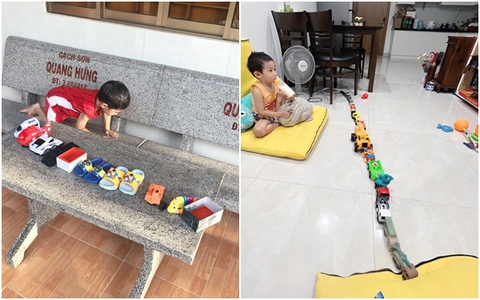 Bé trai đam mê sắp xếp khiến mẹ bỉm nào cũng ước ao: Mọi đồ chơi đều phải thẳng tăm tắp, muốn bày bừa một chút cũng khó!