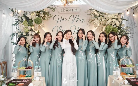 Áo dài bê tráp trong 4 đám cưới đình đám dạo này: Tông trắng - pastel phủ sóng, đa dạng kiểu dáng từ đơn giản đến cách điệu