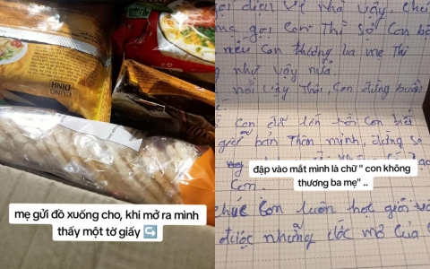 Nhận thùng đồ ăn đầy ắp từ mẹ, con gái sững sờ phát hiện tâm thư giấu bên trong: "Con không thương ba mẹ..."