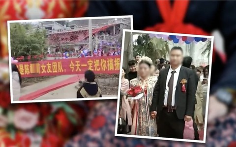 Chú rể Trung Quốc bẽ mặt vì đội bạn gái cũ căng băng rôn biểu tình ở đám cưới