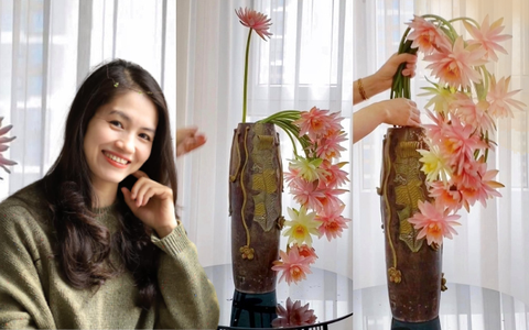 Mẹ khéo tay chia sẻ cách cắm bình hoa súng "bông thẳng bông cong" đẹp mỹ mãn 