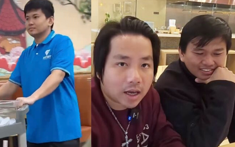 Hình ảnh Vương Phạm phục vụ, lau dọn tại nhà hàng của Khoa Pug được thực khách hé lộ