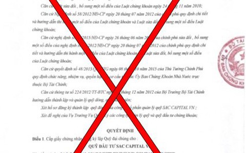 Cảnh báo giả mạo Ủy ban Chứng khoán về việc đăng ký thành lập quỹ đại chúng