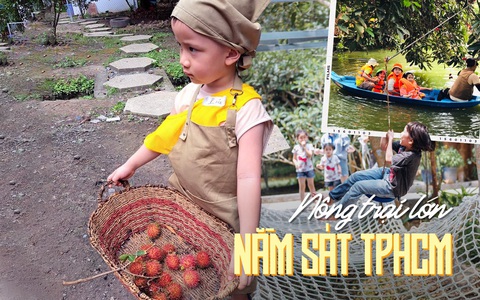 Nông trại gần sát TP.HCM được các phụ huynh tìm đến cho các bé trải nghiệm hái quả, bắt cá, chèo xuồng dịp nghỉ hè