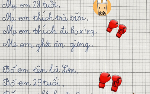 Cậu bé lớp 1 viết văn tả "mẹ tập boxing, bố ăn mì tôm", đọc câu kết dân tình ôm bụng cười