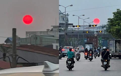 Bắt gặp khoảnh khắc "lạ thường" khi mặt trời có màu đỏ rực ở Hải Phòng