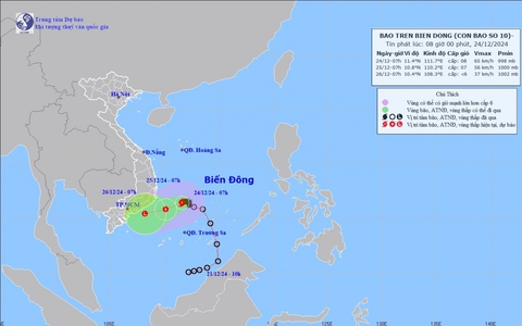 Tâm bão số 10 trên vùng biển phía Tây Nam khu vực Giữa Biển Đông