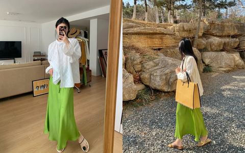 Mặc chân váy xanh như thế này đẹp quá, bảo sao ai cũng muốn sắm một chiếc để diện hè này