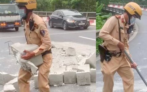 Truy tìm xe tải làm rơi 20 khối bê tông giữa đường Hà Nội