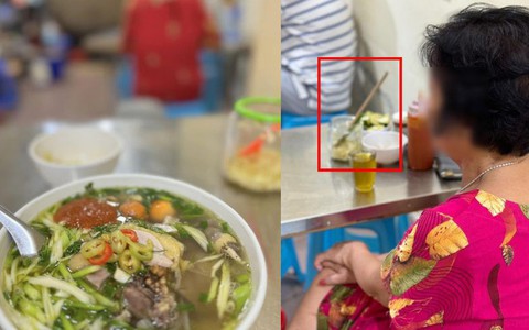 Vị khách cắm đôi đũa vào lọ giấm của quán phở để "tiệt trùng" khiến dân mạng bức xúc