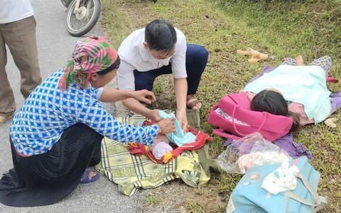 Điều dưỡng đỡ đẻ cho sản phụ chuyển dạ ngay trên đường đèo