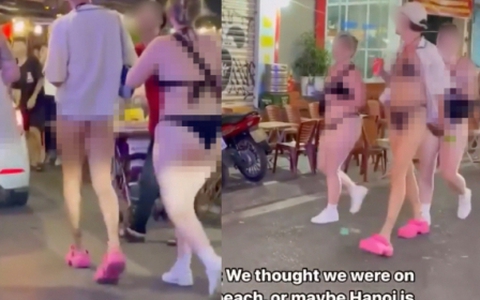 Phẫn nộ hình ảnh du khách vô tư mặc bikini, khoe da thịt trên phố cổ Hà Nội