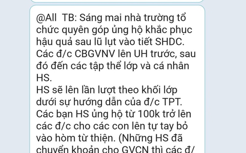 Xôn xao 1 trường học bị tố mời các em ủng hộ đồng bào lũ lụt từ 100.000 đi lên bỏ vào hòm quyên góp, dưới 100.000 thì không cần