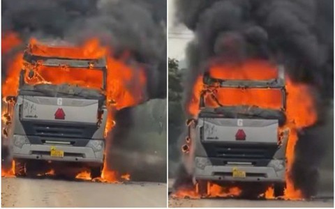 Xe đầu kéo bốc cháy ngùn ngụt trên đường Hồ Chí Minh