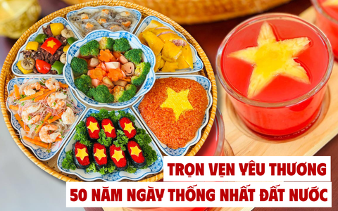 Chiêm ngưỡng mâm cơm "màu cờ sắc áo" của mẹ đảm Hà Nội mừng 50 năm thống nhất gói trọn cả tình yêu đất nước