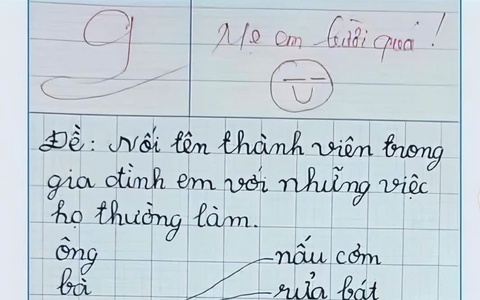 Học sinh lớp 1 làm bài tập tiếng Việt, được hẳn 9 điểm nhưng dân mạng đọc xong chỉ biết thốt lên: "Thương bố quá trời!"