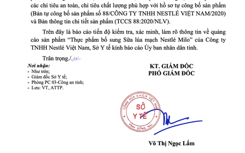 Kết quả kiểm nghiệm sản phẩm sữa lúa mạch Nestlé Milo