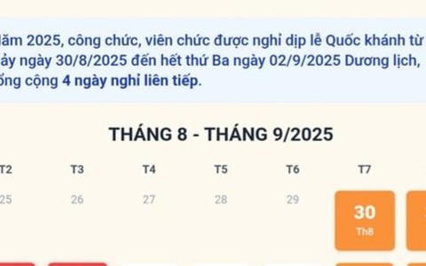 Lịch nghỉ lễ Quốc khánh 2/9/2025