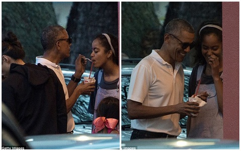 Tổng thống Obama giản dị, xúc đá bào cho con gái lớn tại Hawaii