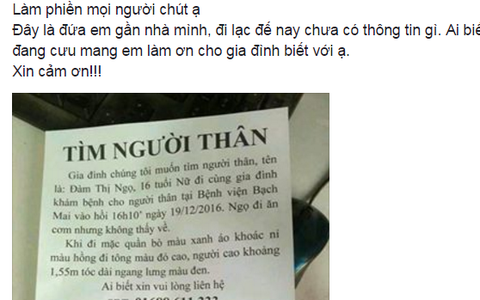 Đưa bố lên Hà Nội khám bệnh, cô gái mất tích sau khi đi mua đồ ăn