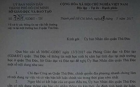 Sở Giáo dục Đào tạo TP.HCM yêu cầu làm rõ nghi án bé gái lớp 1 bị xâm hại tình dục