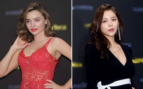 Miranda Kerr diện cây đỏ quyến rũ "lấn át" Hoa hậu Park Shi Yeon