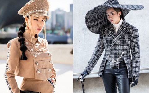 Gil Lê tóc dài lạ lẫm cùng mũ khổng lồ, MC Hoàng Oanh thời thượng với phong cách quân đội "đổ bộ" Seoul Fashion Week