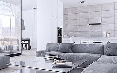 Thiết kế nội thất màu trắng và xám trong phong cách tối giản hiện đại