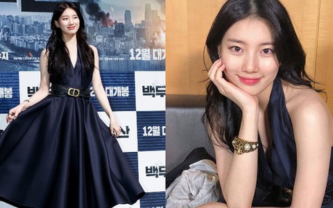 Sau lần hở bạo với váy 2 dây, Suzy trở về style kín đáo, khâu váy 140 triệu để che vòng một kín bưng